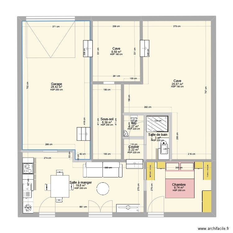 PROJET T2 OPTION SS. Plan de 9 pièces et 102 m2