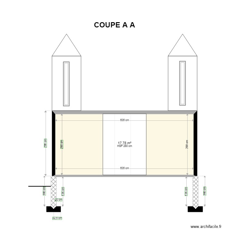 COUPE A. Plan de 1 pièce et 18 m2