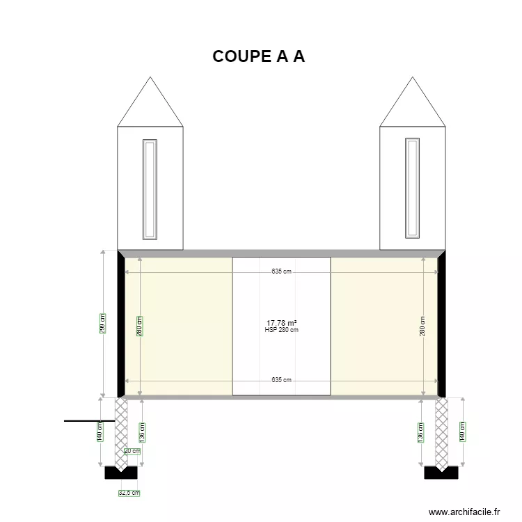 COUPE A. Plan de 