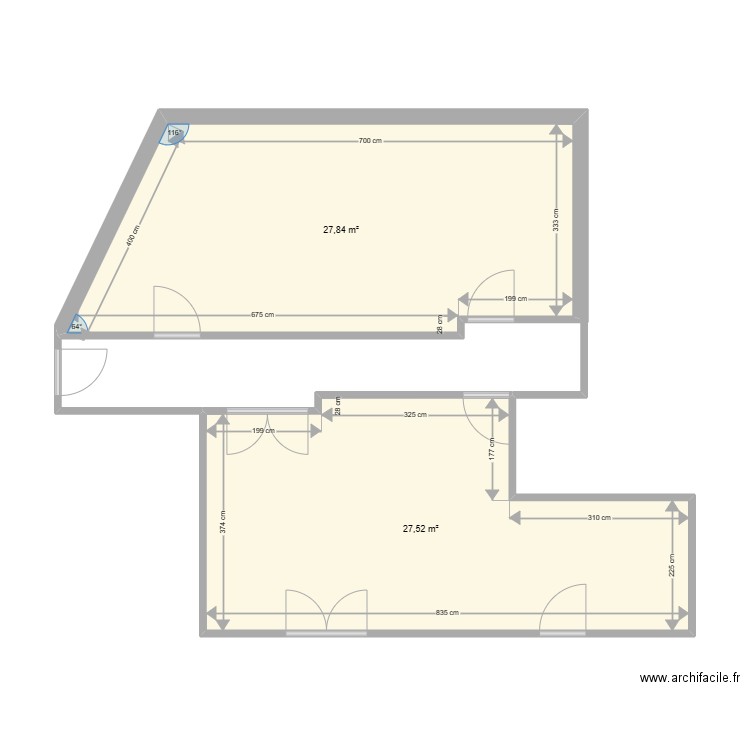 appt 2. Plan de 2 pièces et 55 m2