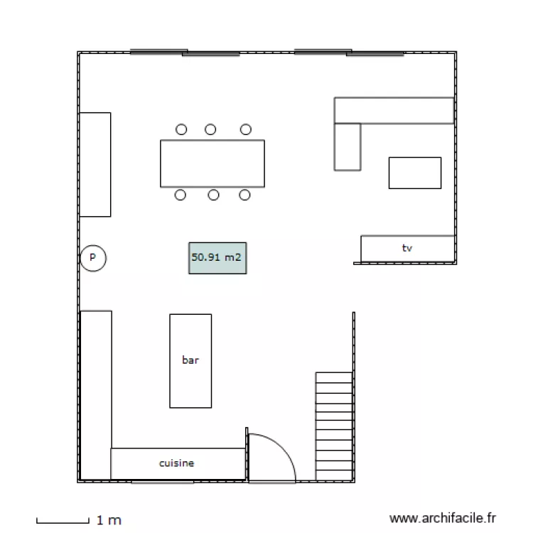 salle salon cuisine. Plan de 
