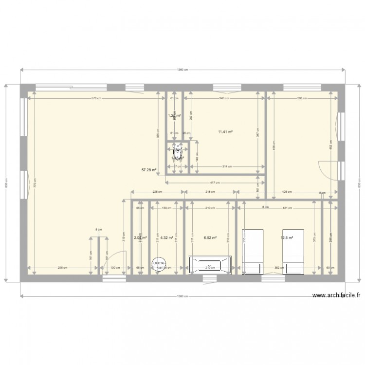 100 m2 ouvertures de bases  2 ch fixes 60 160 orizontal. Plan de 0 pièce et 0 m2