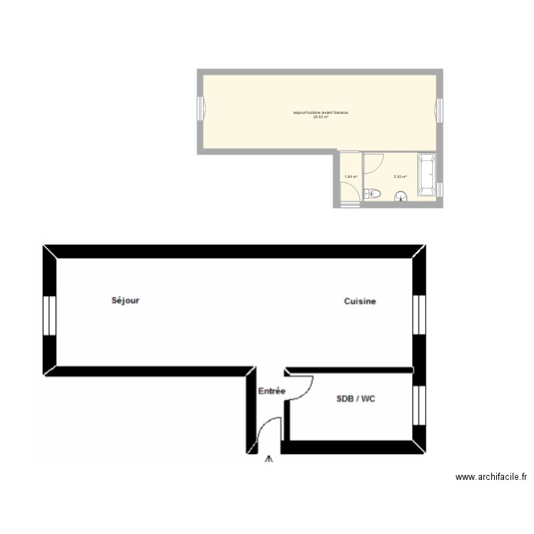 SDB avant travaux. Plan de 0 pièce et 0 m2