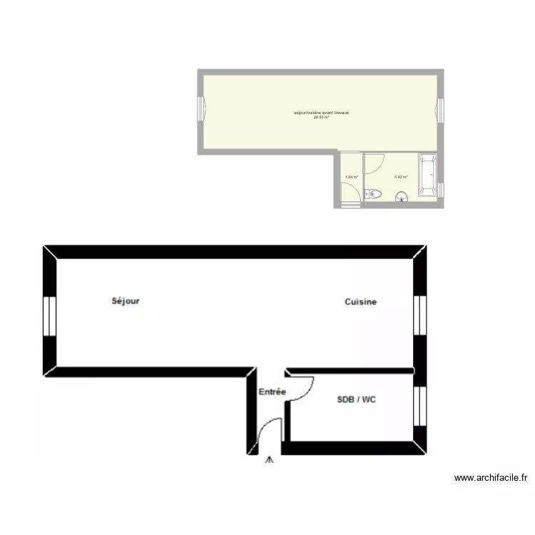 SDB avant travaux. Plan de 