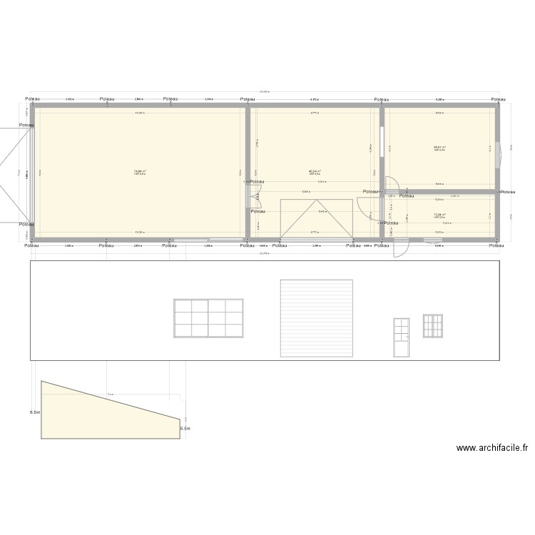 Hangar. Plan de 4 pièces et 159 m2