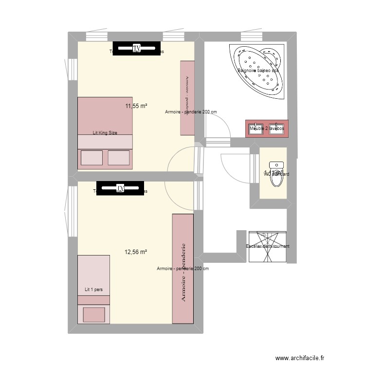 boris  etage2.. Plan de 3 pièces et 25 m2