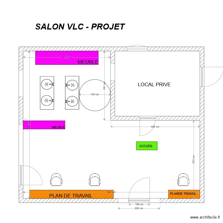 VLC - PROJET-meublé. Plan de 2 pièces et 58 m2