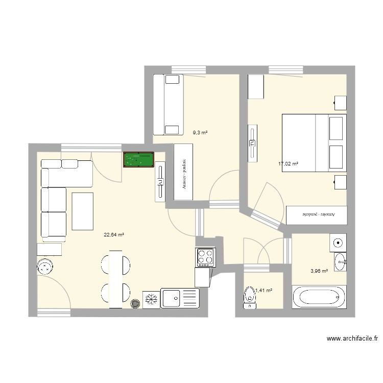 Cenon. Plan de 5 pièces et 54 m2