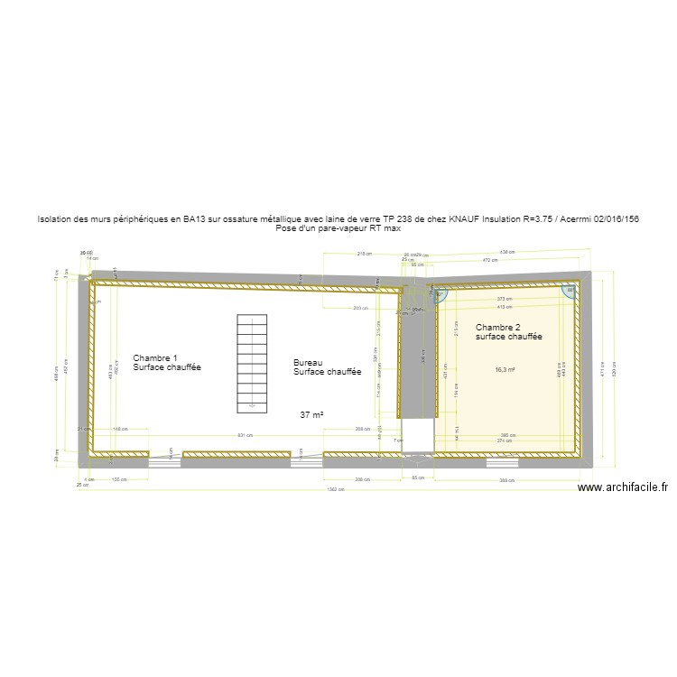 Le Bas Saulbesnon Etage surface chauffée. Plan de 1 pièce et 16 m2