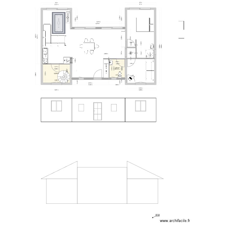 modif implantation. Plan de 2 pièces et 10 m2