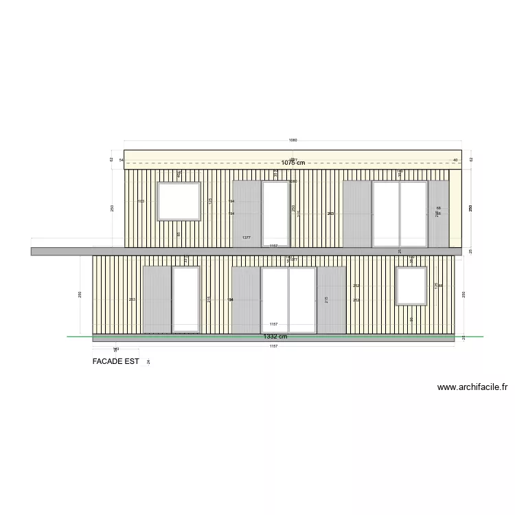 Facade EST Caladou. Plan de 
