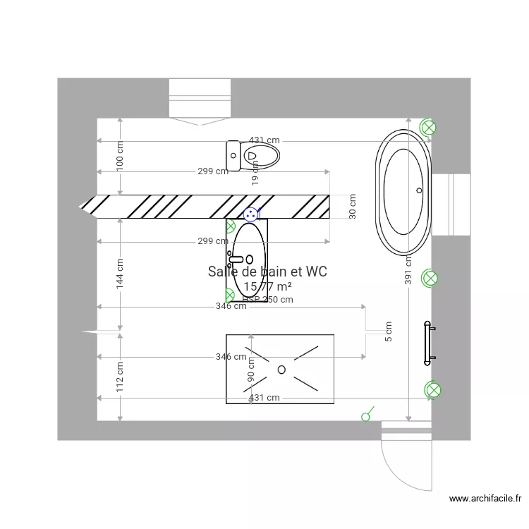 Salle de bain et WC 2. Plan de 