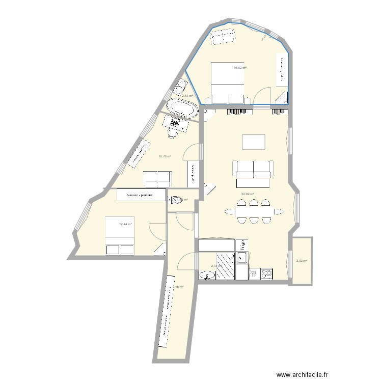 tolbiac 13eme plan Antoine best toilettes entrée porte mur porteur. Plan de 0 pièce et 0 m2