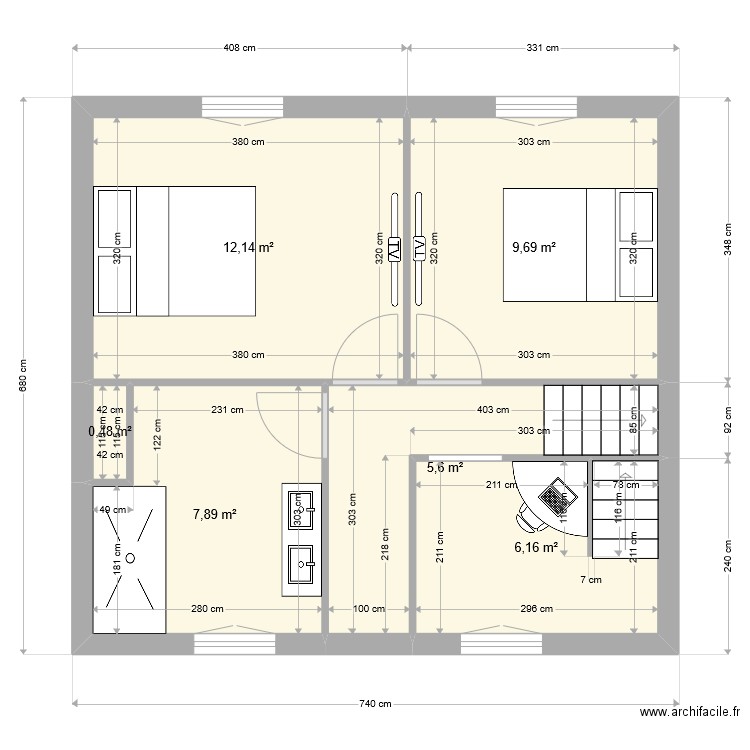 bizet1er. Plan de 6 pièces et 42 m2