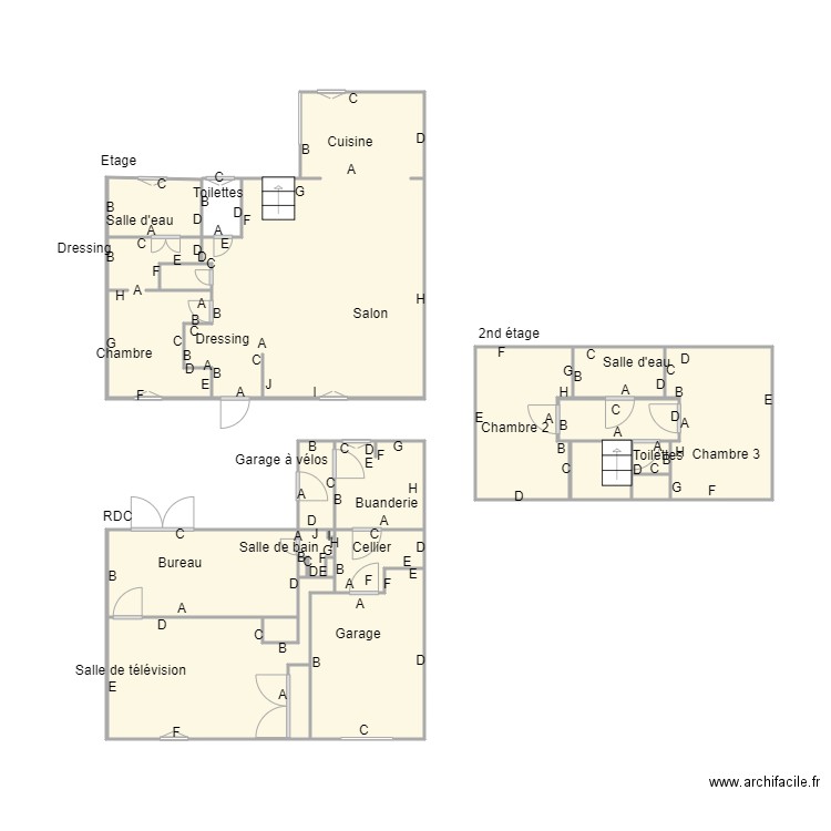 Croquis PIERRE. Plan de 23 pièces et 58 m2