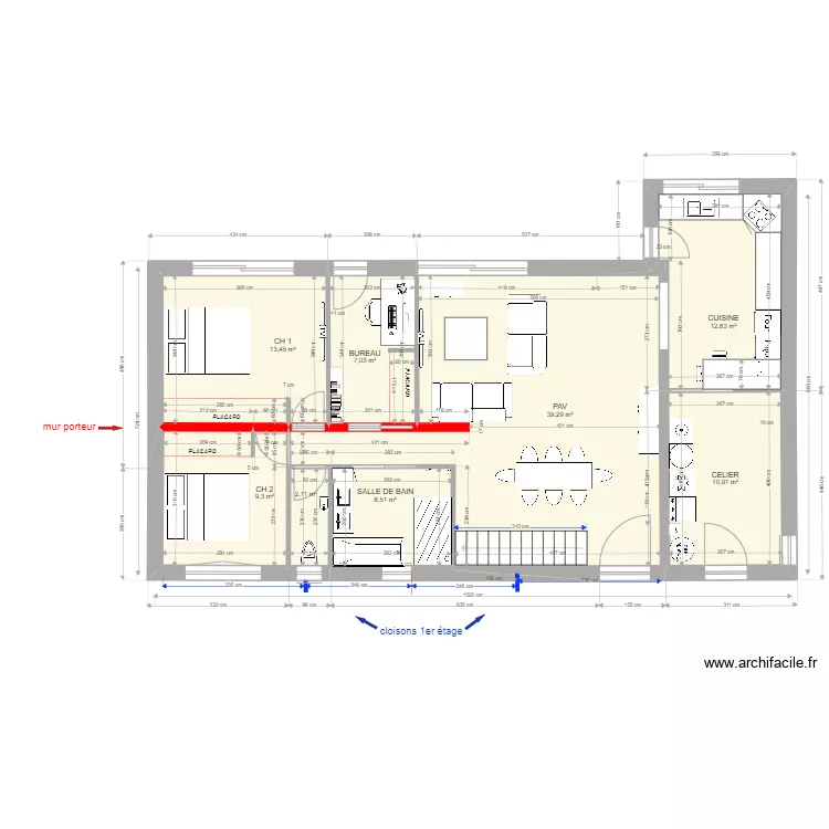 RENOVATION TEST 10 isolation par l'exterieur. Plan de 