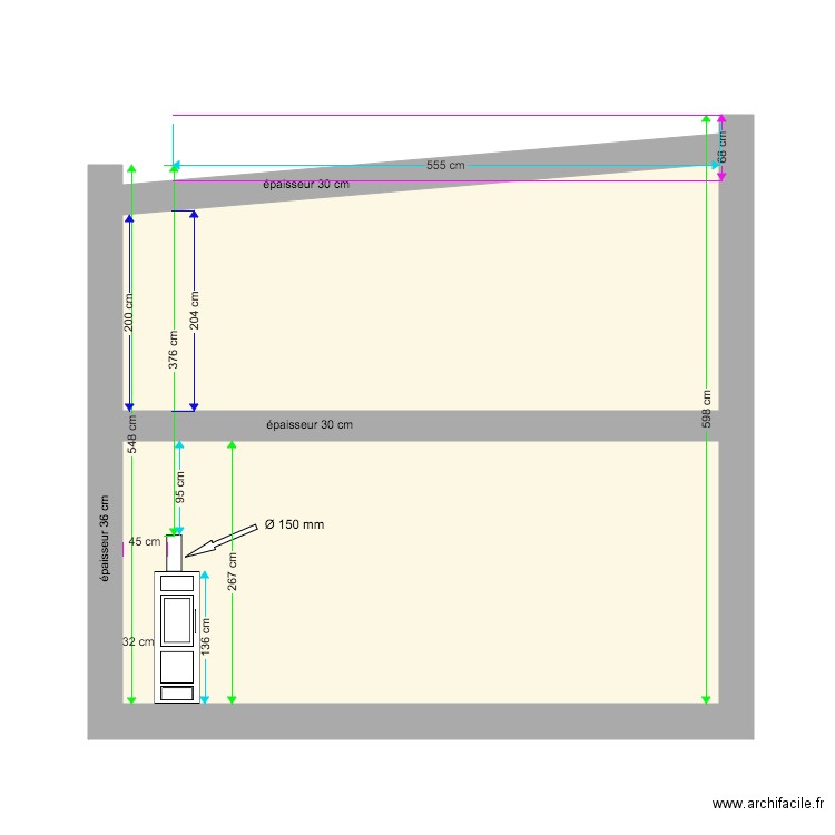 Plan coupe fumisterie avec toutes dimensions. Plan de 0 pièce et 0 m2