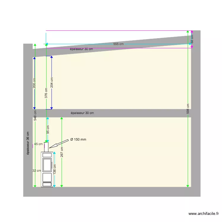 Plan coupe fumisterie avec toutes dimensions. Plan de 