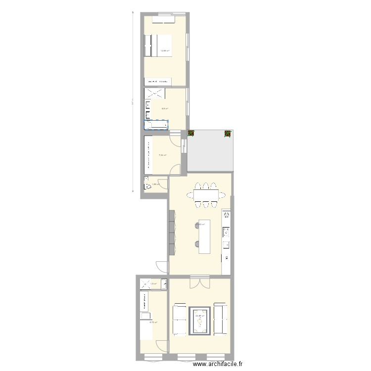 DEFACQ ETAGE 2. Plan de 8 pièces et 98 m2