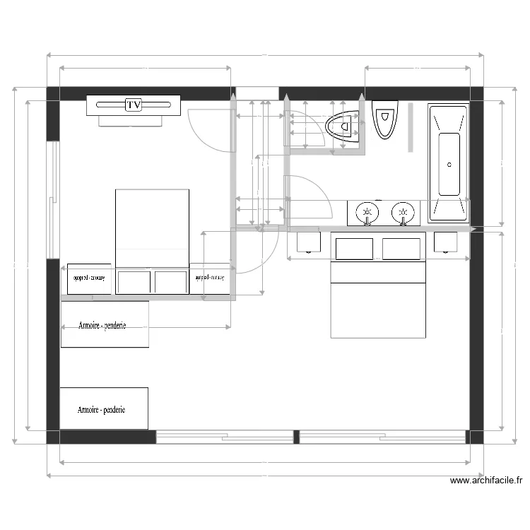Pourville Chambre rdc. Plan de 