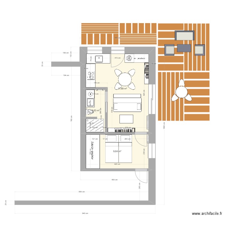 Studio Payas v7 bis avec isolation. Plan de 3 pièces et 31 m2
