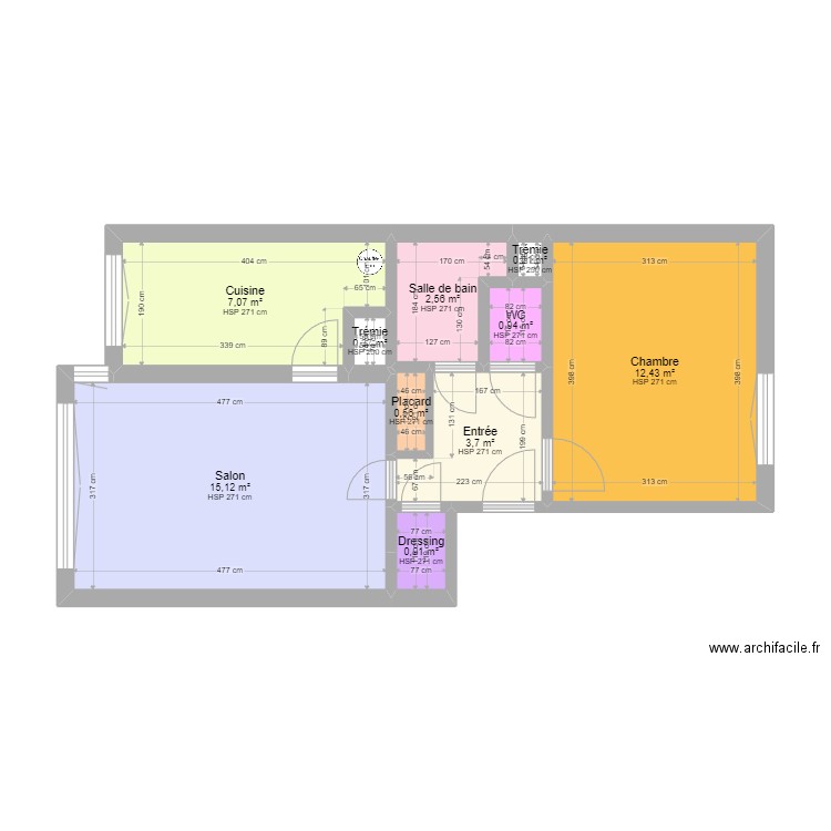 Colombes V2. Plan de 10 pièces et 44 m2