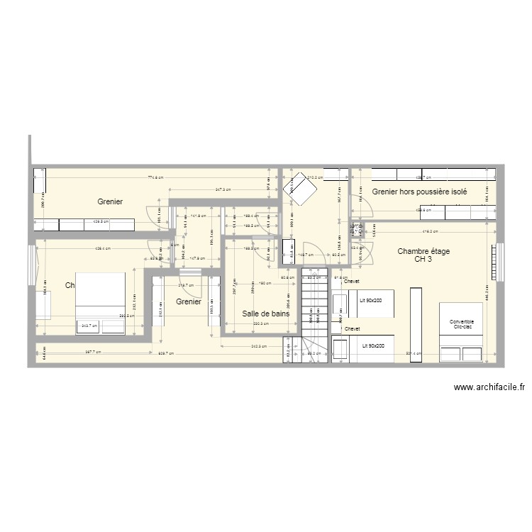 Ch etage Wa2. Plan de 11 pièces et 83 m2