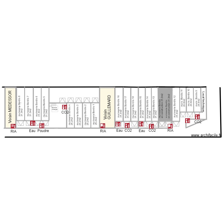 murisseries Bordils mai 2022 pour moyens lutte incendie . Plan de 11 pièces et 620 m2