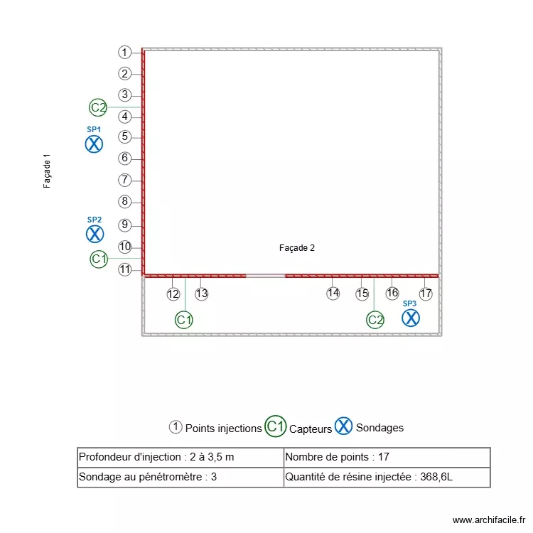 DERVILLE. Plan de 2 Pièces et 46 m²