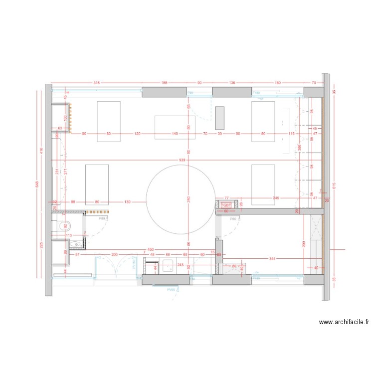 Deparcieux. Plan de 5 pièces et 56 m2