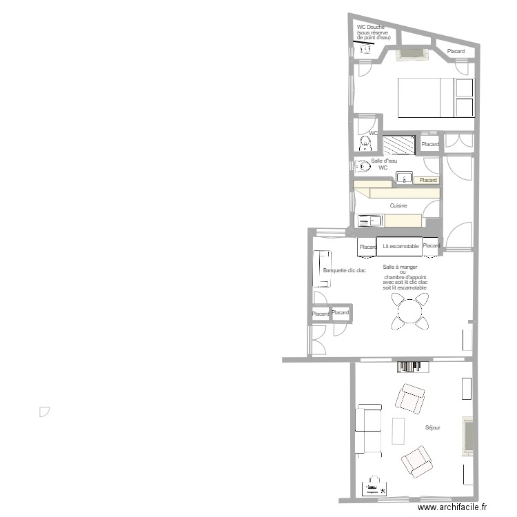 Plan Projet 10 Chomel. Plan de 2 pièces et 82 m2