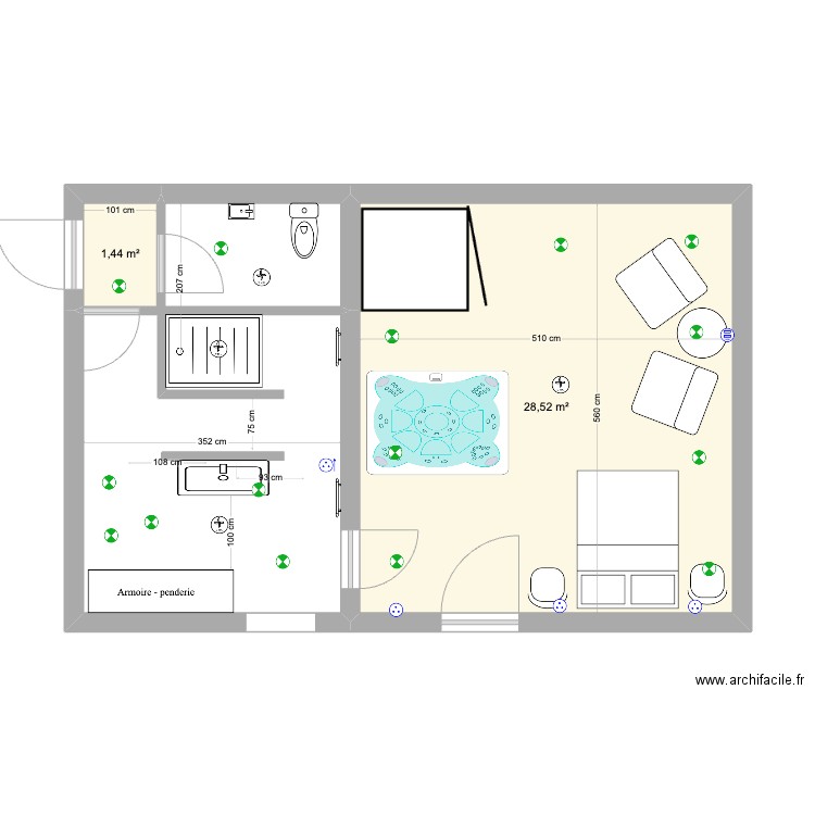 SPA et SDB 6. Plan de 2 pièces et 30 m2