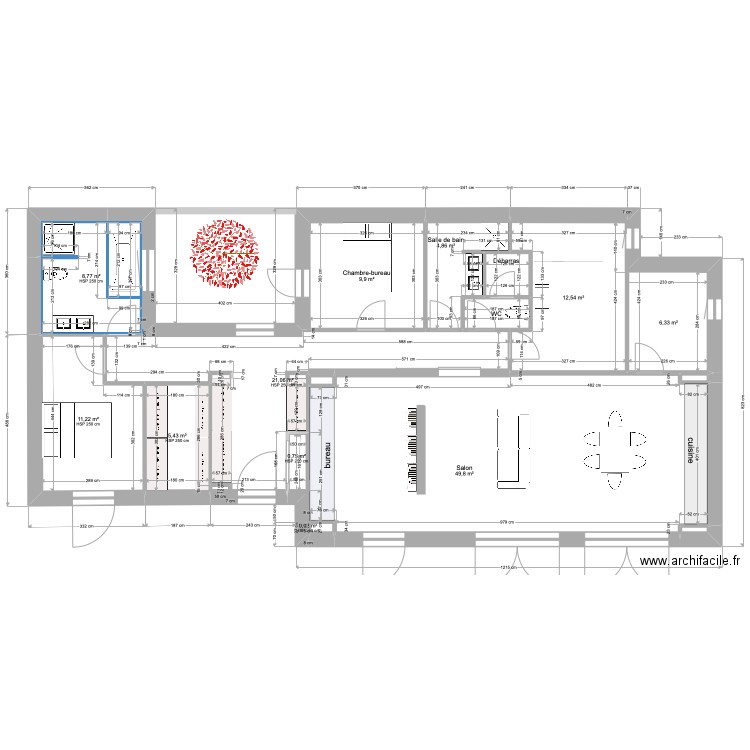 PLAN4B-3JUIN NOUVEAU-COULOIR pour CHAMBRE-sans ouverture NORD-2 juin -134m2-. Plan de 17 pièces et 134 m2