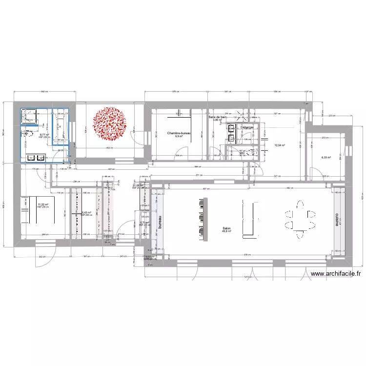 PLAN4B-3JUIN NOUVEAU-COULOIR pour CHAMBRE-sans ouverture NORD-2 juin -134m2-. Plan de 
