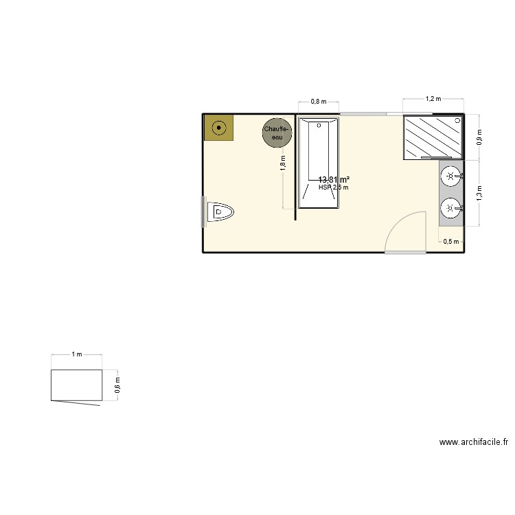 salle de bain. Plan de 1 pièce et 14 m2