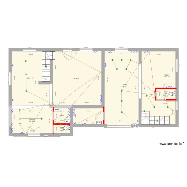 Castelnau rdc projet 2 elec. Plan de 8 pièces et 115 m2