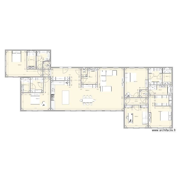 TTT300. Plan de 18 pièces et 233 m2