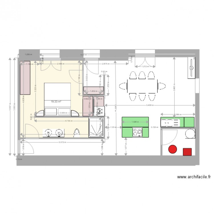 cuisine chambre Odos 2. Plan de 0 pièce et 0 m2