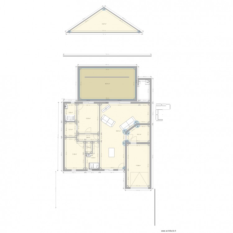 maison Chauvigny plein pieds 12 m avec canape. Plan de 0 pièce et 0 m2