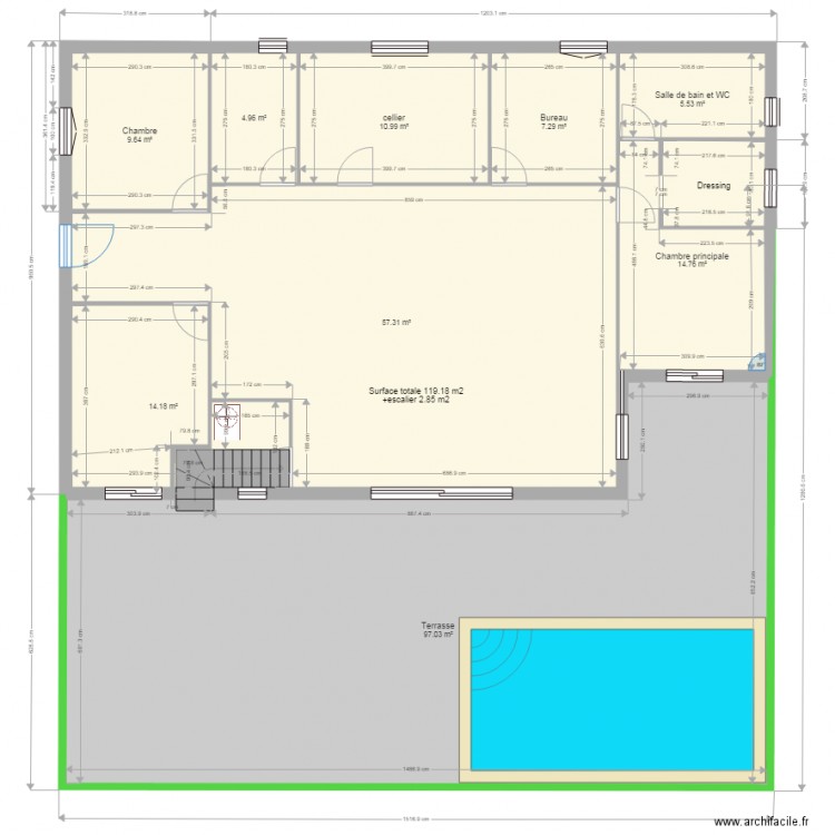 plan plus escalier droit. Plan de 0 pièce et 0 m2