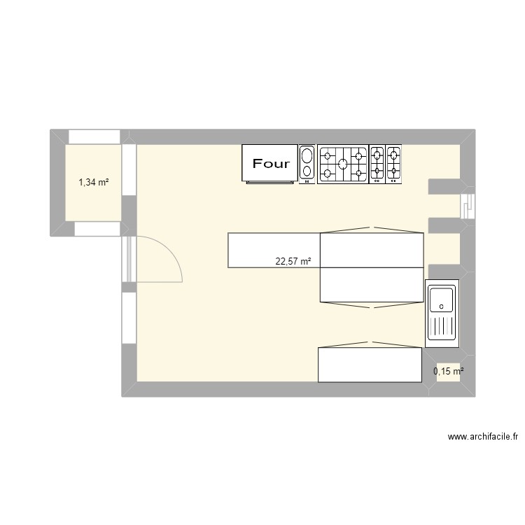 CUISINE QG. Plan de 3 pièces et 24 m2