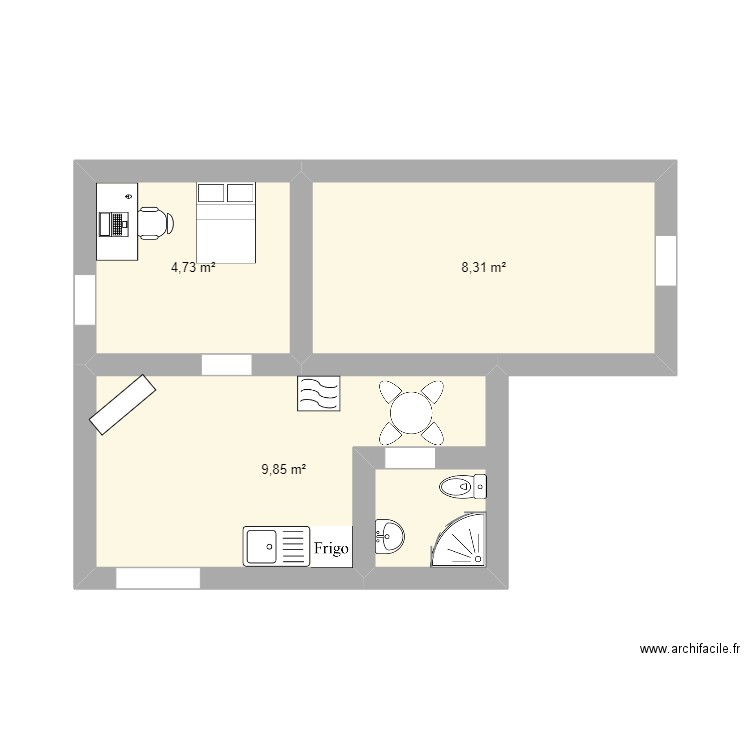 Maison actuel. Plan de 3 pièces et 23 m2