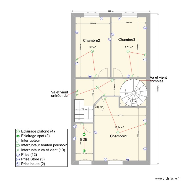 Plan étage talence Pouget. Plan de 5 pièces et 43 m2