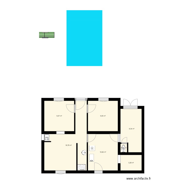 Maison Ségo. Plan de 7 pièces et 60 m2
