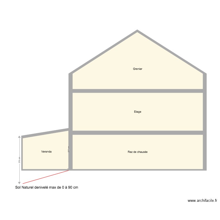 Plan de coupe actuel 2. Plan de 4 pièces et 68 m2