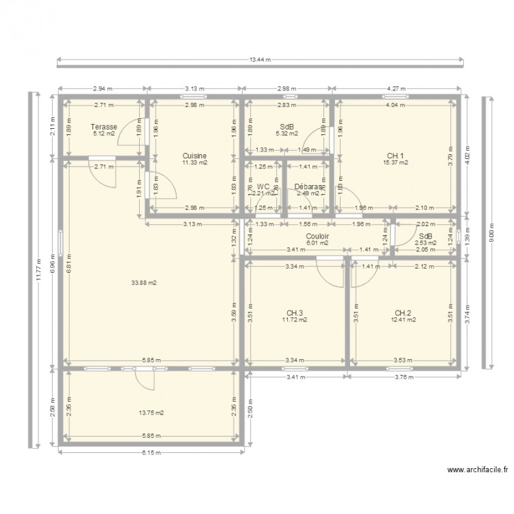 Plan 3 chambres de Steeve. Plan de 0 pièce et 0 m2