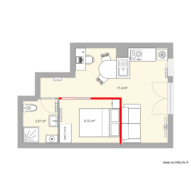 JEGU SDB. Plan de 4 pièces et 28 m2