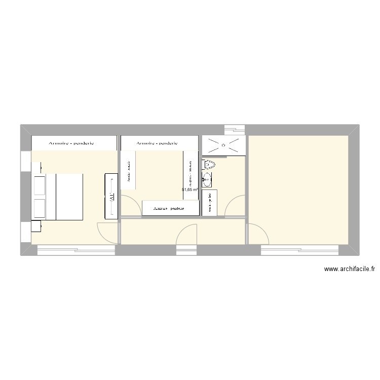 PIERRE 13X5=65 M2. Plan de 1 pièce et 52 m2