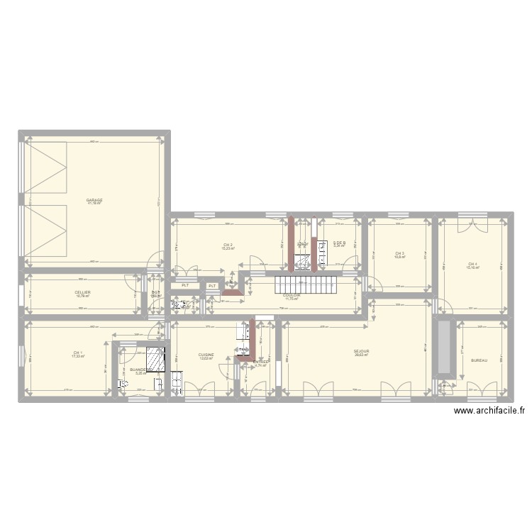 BETOULLE TRAVAUX PHASE 1. Plan de 19 pièces et 195 m2