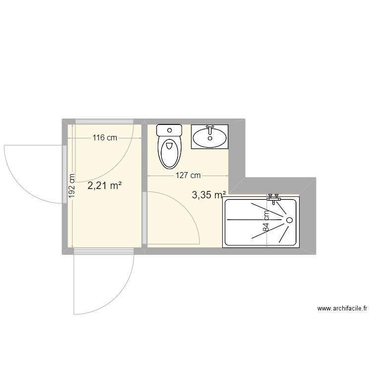 SDB JCB 2. Plan de 2 pièces et 6 m2